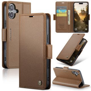 CaseMe iPhone 16 Wallet RFID Blocking Magnetic Buckle Case Brown