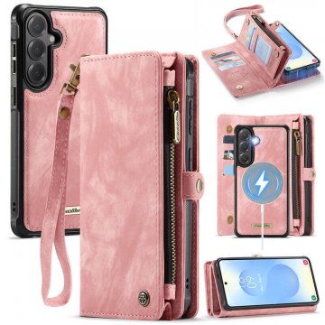 CaseMe Samsung Galaxy S26 Plus 2-in-1 Magnetic RFID Wallet Case with Wireless Charging & Wrist Strap Pink