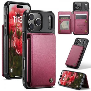 CaseMe iPhone 17 Pro Max RFID Blocking Card Holder Case with Kickstand Red