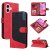 For iPhone 16 Three-Color Splicing Wallet Kickstand Magnetic Case Red