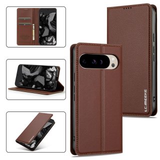 LC.IMEEKE Google Pixel 9/9 Pro Silm Wallet Kickstand Magnetic Case Brown