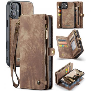 CaseMe iPhone 16 Plus Wallet Case with Wrist Strap Coffee