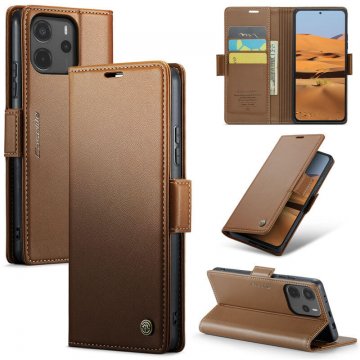 CaseMe Xiaomi Redmi Note 14 4G Wallet RFID Blocking Magnetic Buckle Case Brown