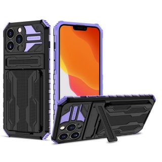 iPhone 13 Pro Card Slot Kickstand Shockproof Case Purple