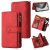 For iPhone 16 Pro Max Wallet 15 Card Slots Leather Case with Wrist Strap Red