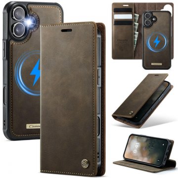 CaseMe iPhone 16 2-in-1 Magnetic Wallet Case – Wireless Charging & RFID Blocking Coffee