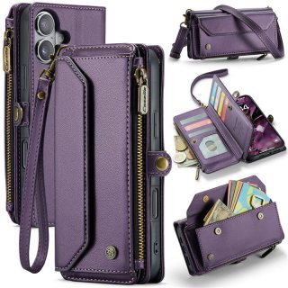 CaseMe iPhone 16 Plus Wallet RFID Blocking Crossbody Case Support Wireless Charging Purple