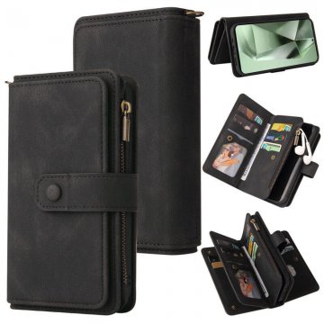 For Samsung Galaxy S24 FE Wallet 15 Card Slots Leather Case with Wrist Strap Black