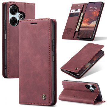 CaseMe Xiaomi Redmi 13 Wallet Magnetic Suede Leather Case Red