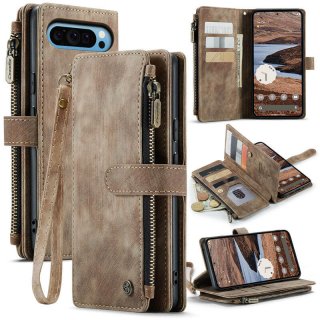 CaseMe Google Pixel 9 Pro XL Zipper Wallet Case with Wrist Strap Coffee