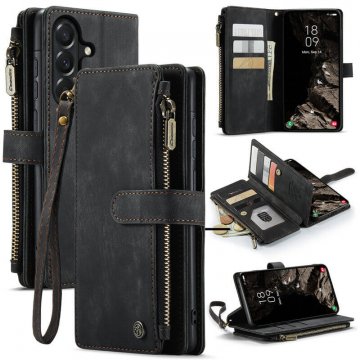 CaseMe Samsung Galaxy A37 Wallet kickstand Case with Wrist Strap Black