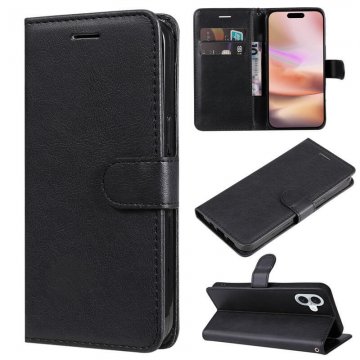 For iPhone 16 Plus Solid Color Wallet Magnetic Kickstand Case Black