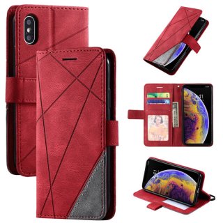 iPhone XS/X Wallet Splicing Kickstand PU Leather Case Red