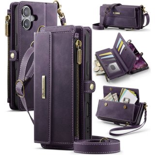 CaseMe iPhone 16 Plus Crossbody Wallet Case with RFID Blocking & Wireless Charging Purple