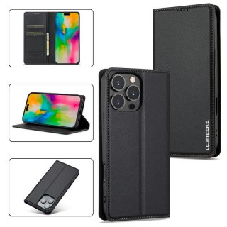 LC.IMEEKE iPhone 16 Pro Max Silm Wallet Kickstand Magnetic Case Black