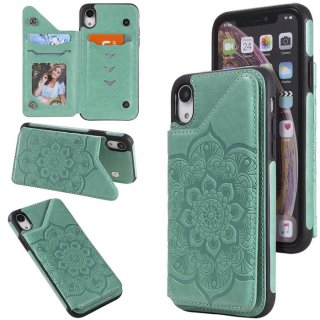 iPhone XR Embossed Wallet Magnetic Stand Case Green