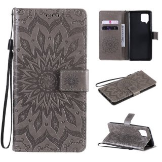 Samsung Galaxy A52 5G Embossed Sunflower Wallet Magnetic Stand Case Gray