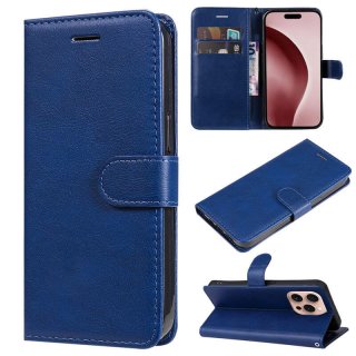 For iPhone 16 Pro Solid Color Wallet Magnetic Kickstand Case Blue