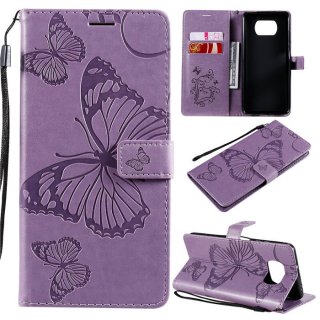 Xiaomi Poco X3 NFC Embossed Butterfly Wallet Magnetic Stand Case Purple