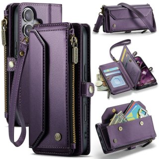 CaseMe iPhone 17 Wallet RFID Blocking Crossbody Case with Wireless Charging Purple