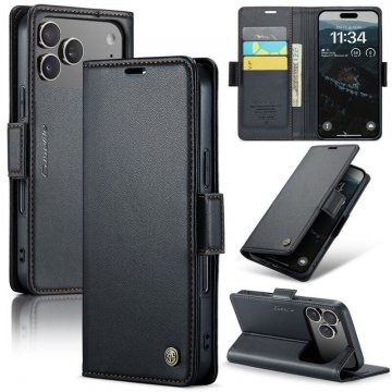 CaseMe iPhone 17 Pro Max Wallet RFID Blocking Magnetic Buckle Case Black