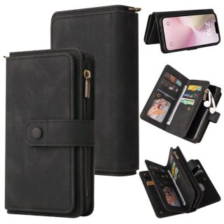 For iPhone SE 2024 Wallet 15 Card Slots Leather Case with Wrist Strap Black