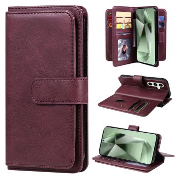 For Samsung Galaxy S24 FE Wallet 10 Card Slots Kickstand Leather Case Red