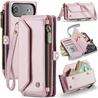CaseMe iPhone Air Wallet RFID Blocking Crossbody Case with Wireless Charging Pink