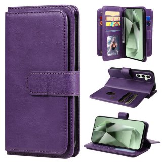 For Samsung Galaxy S24 FE Wallet 10 Card Slots Kickstand Leather Case Purple