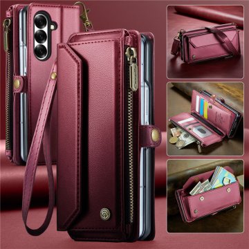 CaseMe Samsung Galaxy Z Fold7 Wallet Case with Crossbody Strap, RFID Blocking & Wireless Charging Support Red