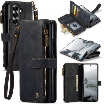 CaseMe Samsung Galaxy Z Fold7 Zipper Wallet Case with Wrist Strap Black