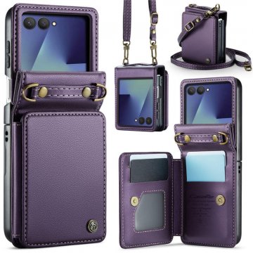 CaseMe Samsung Galaxy Z Flip8 RFID Blocking Card Holder Case with Crossbody Strap Purple