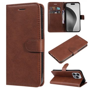 For iPhone 16 Pro Max Solid Color Wallet Magnetic Kickstand Case Brown