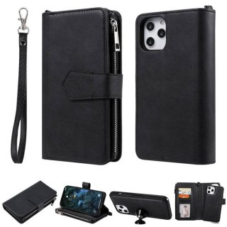 iPhone 12 Pro Max Zipper Wallet Magnetic Detachable 2 in 1 Case Black