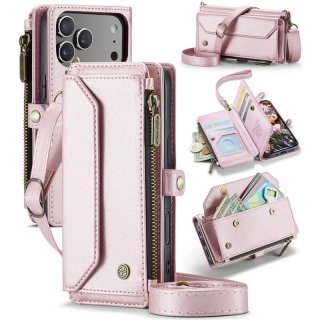 CaseMe iPhone 17 Pro Wallet RFID Blocking Crossbody Case with Wireless Charging Pink