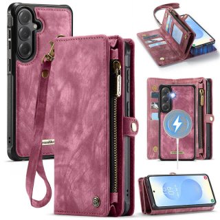 CaseMe Samsung Galaxy S26 2-in-1 Magnetic RFID Wallet Case with Wireless Charging & Wrist Strap Red
