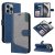 For iPhone 16 Pro Max Three-Color Splicing Wallet Kickstand Magnetic Case Blue