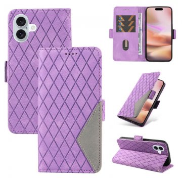 For iPhone 16 Plus Color Splicing Wallet Magnetic Kickstand Case Purple