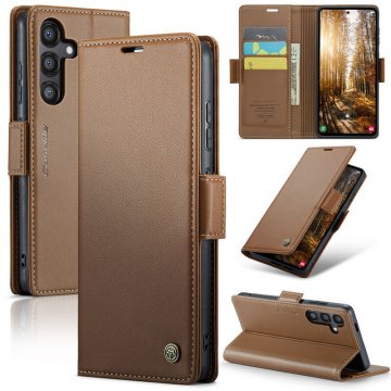 CaseMe Samsung Galaxy S24 FE Wallet RFID Blocking Magnetic Buckle Case Brown