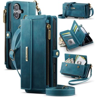 CaseMe iPhone 17 Crossbody Wallet Case with RFID Blocking & Wireless Charging Blue