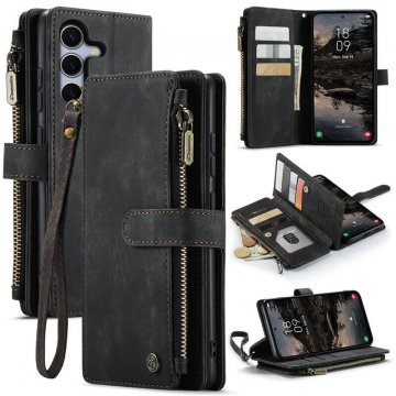 CaseMe Samsung Galaxy S25 Plus Wallet Kickstand Case with Wrist Strap Black