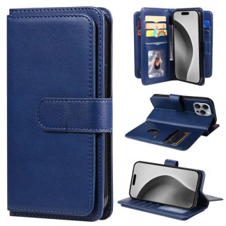 For iPhone 16 Pro Max Wallet 10 Card Slots Kickstand Leather Case Blue