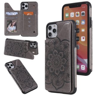 iPhone 11 Pro Max Embossed Wallet Magnetic Stand Case Gray