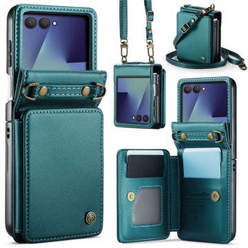 CaseMe Samsung Galaxy Z Flip8 RFID Blocking Card Holder Case with Crossbody Strap Green