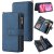 For iPhone 16 Wallet 15 Card Slots Leather Case with Wrist Strap Blue