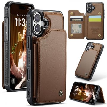 CaseMe iPhone 16 RFID Blocking Card Holder Kickstand Case Brown