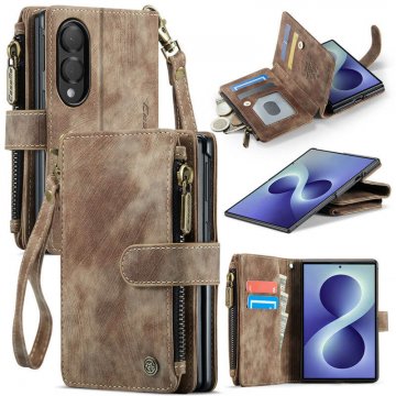 CaseMe Samsung Galaxy Z Fold8 Wallet Case with Zipper Pocket & Wireless Charging Coffee