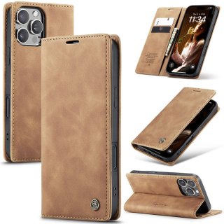 CaseMe iPhone 16 Pro Max Wallet Magnetic Suede Leather Case Brown