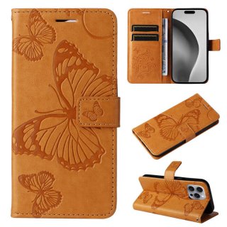 For iPhone 16 Pro Max Butterfly Embossed Wallet Magnetic Case Yellow