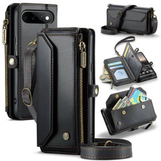 CaseMe Google Pixel 11/Pixel 11 Pro RFID Wallet Case with Crossbody Strap, Zipper Pocket & Wireless Charging Black
